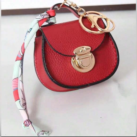 Accessories - Red Mini Saddle Bag with Scarf Coin Purse / Purse Charm / Keychain.